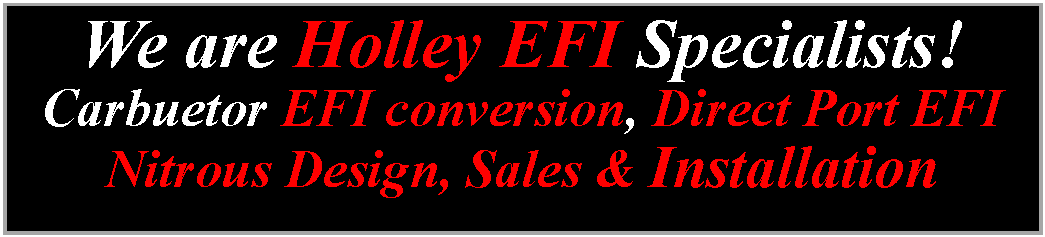 Text Box: We are Holley EFI Specialists! Carbuetor EFI conversion, Direct Port EFI Nitrous Design, Sales & Installation 